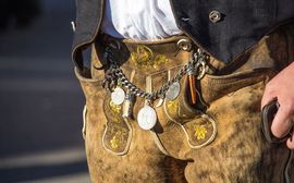 Man wearing traditional Bavarian lederhosen.